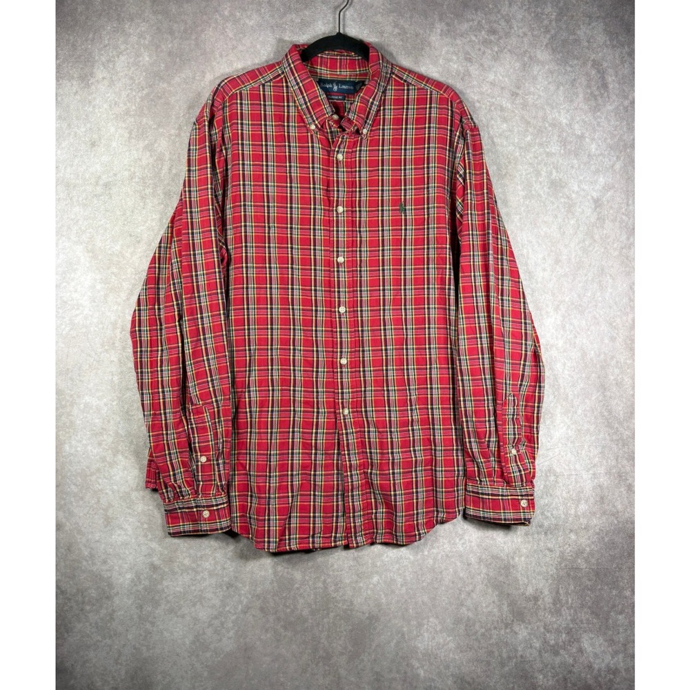 Ralph Lauren Shirt Mens XXL Red Plaid Classic Fit Button Down Long Sleeve Cotton